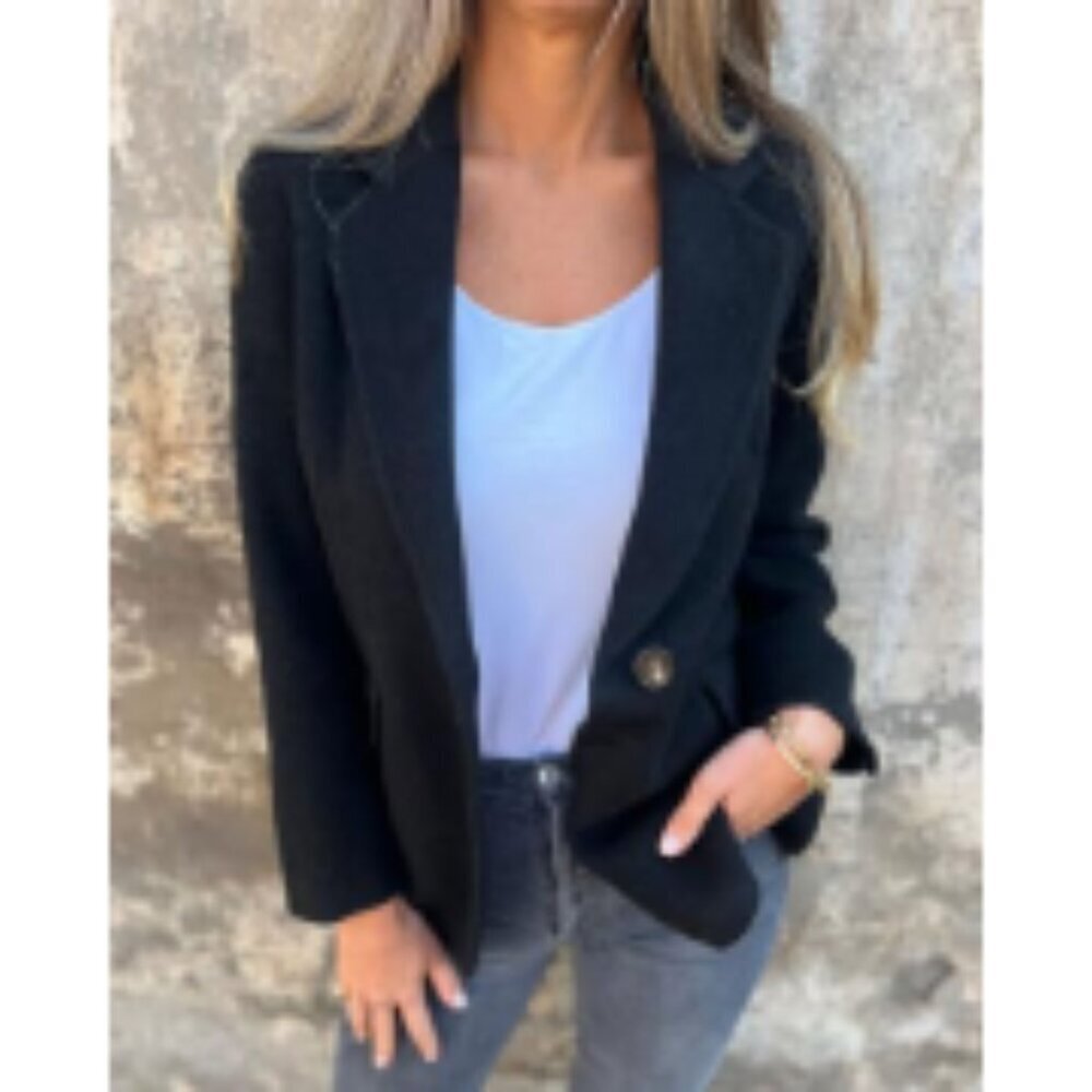 Wool Blend Blazer Jacket Open Front Short Pea Coat Business Office - Picture 4 of 7